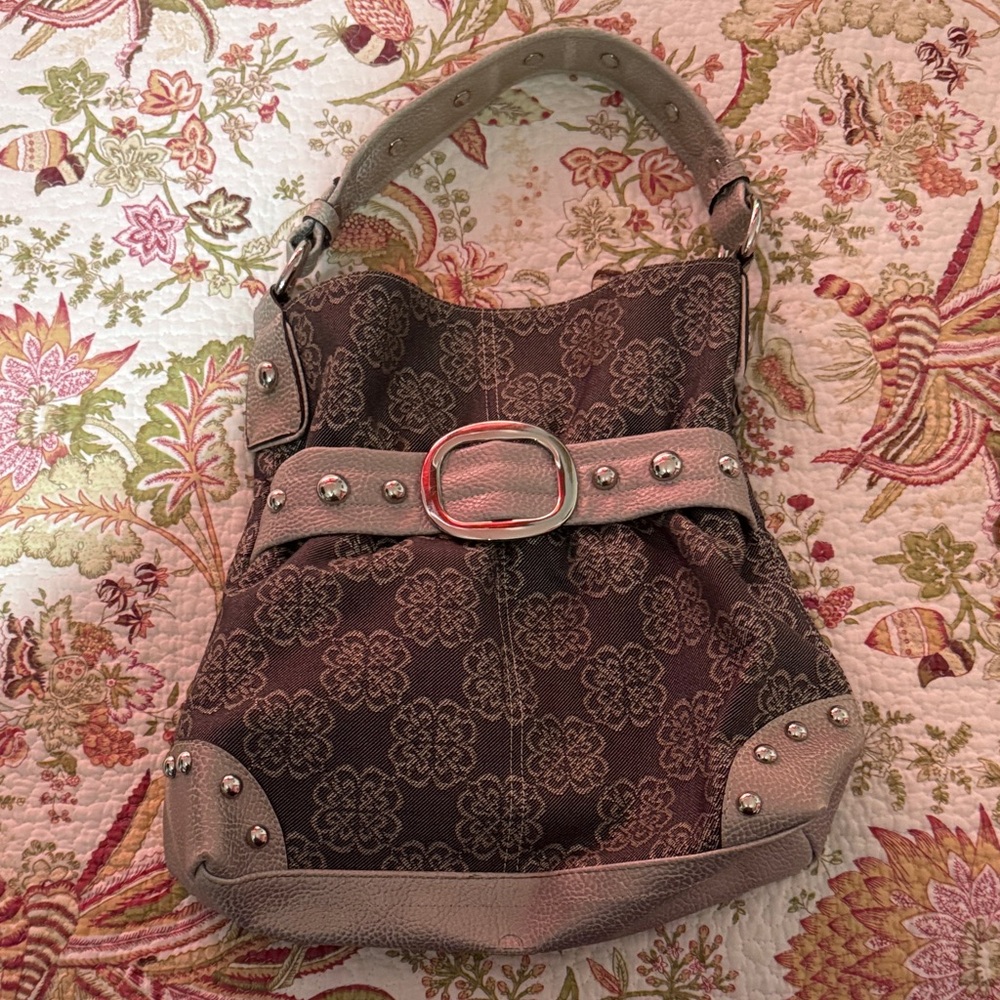Kathy Van Zeeland Brown Floral Shoulder Bag